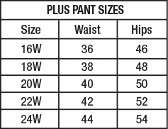 Women's Plus Size Uniforms Pants Chart